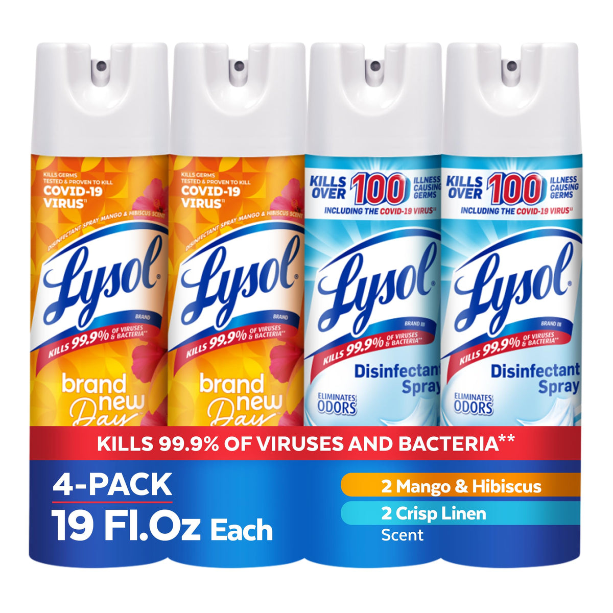 Disinfectant Spray by Lysol – 19 Fl Oz (Pack of 4), Pack of 4