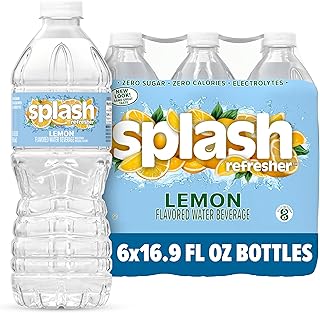 SPLASH REFRESHER Flavored Water Bottles, Lemon - 6 Pack | Refreshing Flavored Bottled Water with Electrolytes - Zero Sugar & Zero Calories - 16.9 Fl Oz