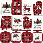 SiliFine Christmas Kitchen Set, 12 Pieces with Towels, Mitts and Pot Holders, Multicolor