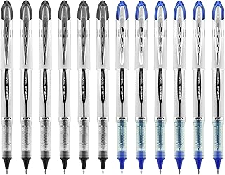 Uni-Ball Vision Elite Rollerball Pens, Bold Point, 0.8mm, Black & Blue Ink, 12 Pack (6 Black, 6 Blue), Fraud & Water Resistant uni Super Ink, Airplane-Safe