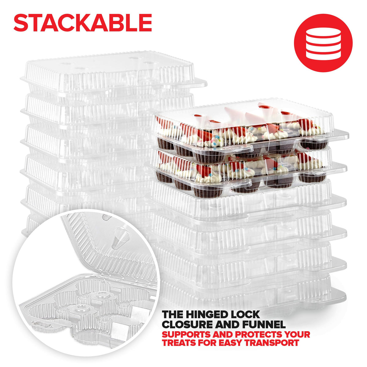 Mini Disposable Plastic Cupcake Containers (20 Pack) 12 - Count Tray Compartment by Stock Your Home – 12 Compartment - 20 Count, 1.0 ounces, OPS Plastic, Clear, Pack of 20
