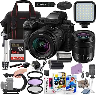 Panasonic LUMIX S5 IIX Mirrorless Camera with 20-60mm Lens Bundle + Accessory Package with 64GB Memory, LED Light, U-Grip, Case, Extra Battery, Software & More (34 Items)