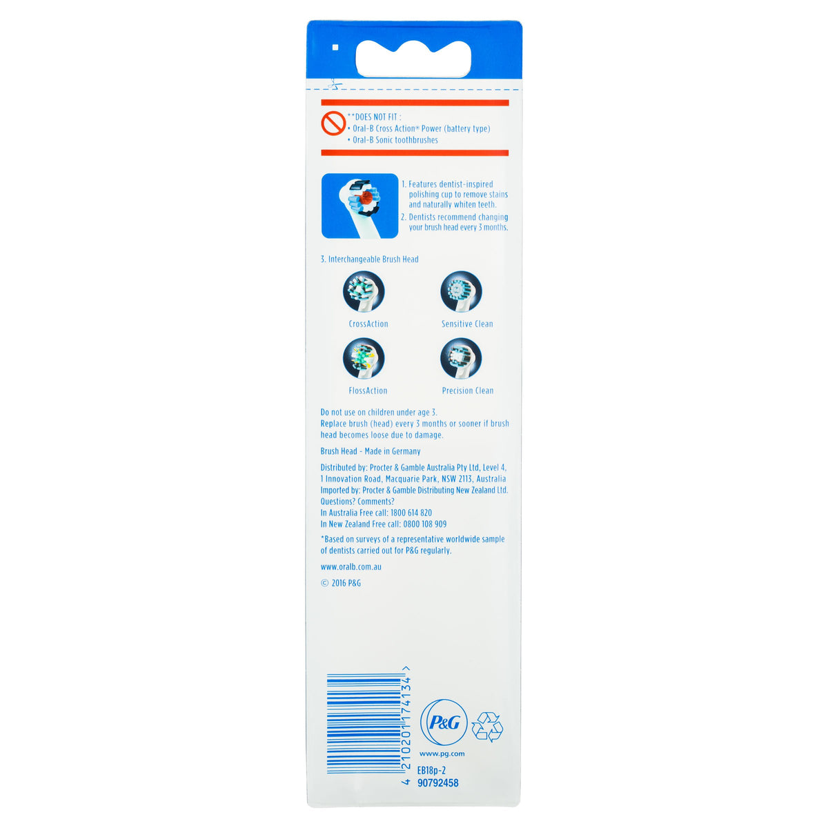 3D White Replacement Electric Toothbrush Heads Refills by Oral-B – 2 Count (Pack of 1), Nylon, White, Model EB18-1