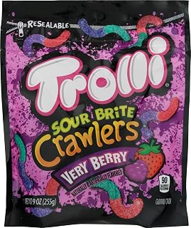 Trolli Minis Sour Brite Crawler Very Berry Gummi Candy, 9 Ounce - 6 per case.