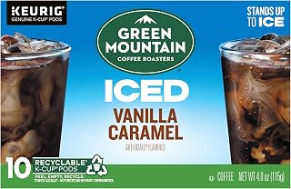 Green Mountain Coffee Roasters Brew Over Ice Vanilla Caramel, Single Serve Keurig K-Cup Pods, Flavored Iced Coffee, 10 Count