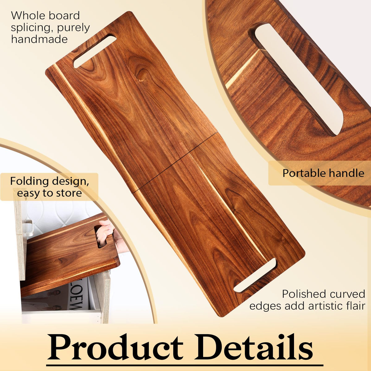 Essenya Acacia Charcuterie Board, Foldable with Handles, 33 x 12 Inch, Brown