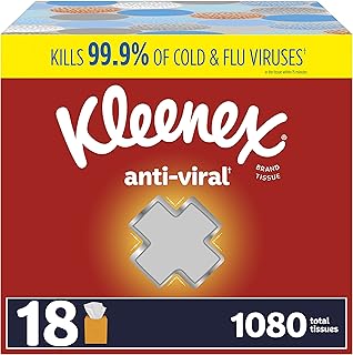 Kleenex Anti-Viral Facial Tissues, 18 Cube Boxes, 60 Tissues per Box (1080 Total Tissues)