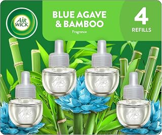 Air Wick Plug-In Scented Oil Refills, 4 Count, Blue Agave and Bamboo, Air Freshener, Essential Oils
