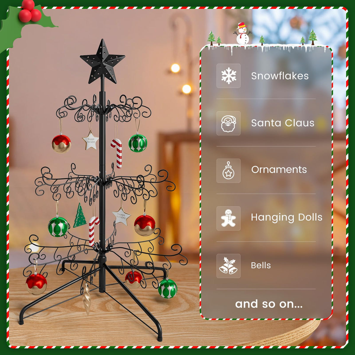 Elyken Ornament Display Stand Tree, Metal Freestanding Rack, 3 FT Black