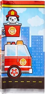 Creative Converting 332199 Flaming Fire Truck Design Plastic Tablecloth