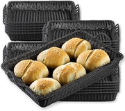Tablecraft Handwoven Serving Baskets, Plastic, Short Rectangular Server with Handles for Presentation, Display, Organization of Food, Bread Rolls, Foodservice Restaurant, 15.5x12.5x2.7, Black, 20 Pcs