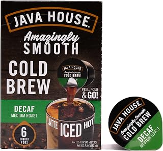 Java House Authentic Cold Brew Coffee, DECAF, K-Cup Coffee Pods, Medium Roast (6 Count)
