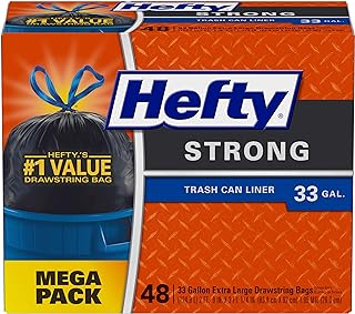 Hefty Strong Large Trash Bags, 33 Gallon, 48 Count (Pack of 3), 144 Total