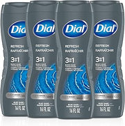 Dial Men 3 in 1 Body, Hair and Face Wash, Refresh, 16 fl oz, 4 count