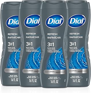 Dial Men 3 in 1 Body, Hair and Face Wash, Refresh, 16 fl oz, 4 count