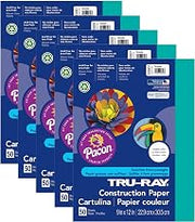 Tru-Ray Construction Paper, Turquoise, 9" x 12", 50 Sheets Per Pack, 5 Packs