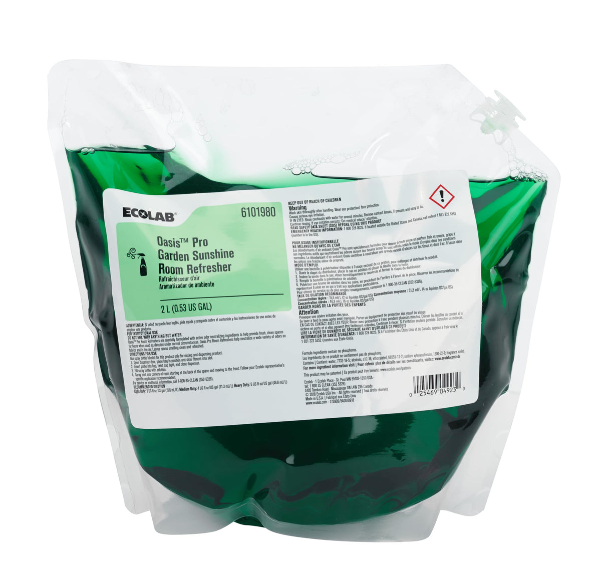 Oasis Pro Garden Sunshine Room Refresher - 2 Liter by Ecolab – 67.63 Fl Oz (Pack of 1), Green, Model 6101980