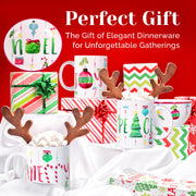 16-Piece Christmas-Themed Stoneware Dinnerware Set - Green/Red by American Atelier – 10.5x10.5", Porcelain, Green/Red, Pack of 16, Model 7216-16-RB