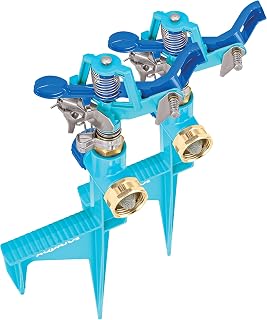Aqua Joe AJ-ISH-2PK Indestructible Zinc Impulse 360 Degree Sprinkler W/Step Spike, Customizable Coverage, 1,400 Sq. Ft. Max Coverage, 2 Pack