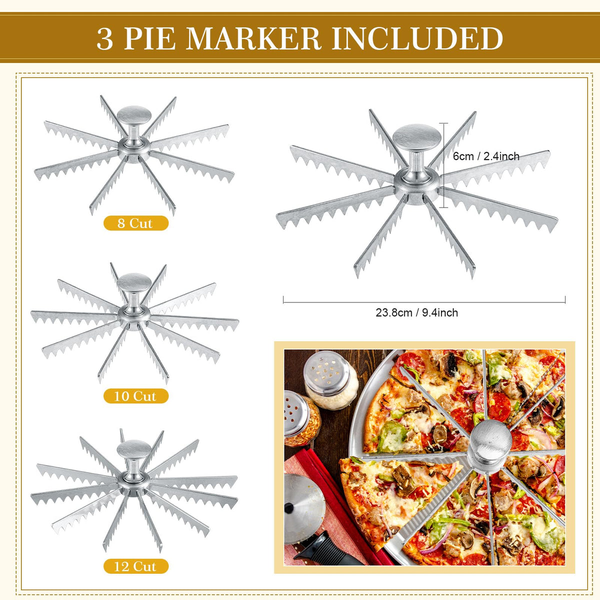 Hushee Cake Divider Set, Aluminum, 8 10 12 Slice Options