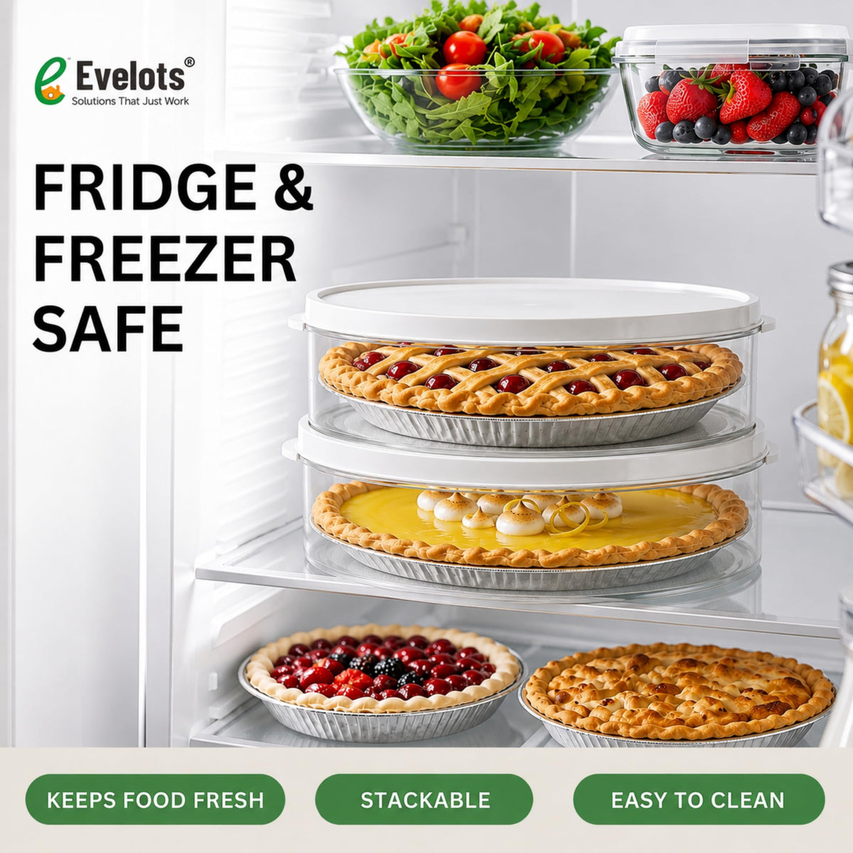 Evelots Cake And Pie Carrier Set, 11 Inch, Clear, 2 Pack