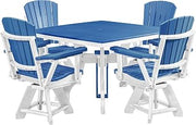 American Furniture Classics Model DS130BW-K Five Piece Square Dining Height Dining Set in Blue with a White Base, Made in the USA