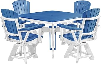 American Furniture Classics Model DS130BW-K Five Piece Square Dining Height Dining Set in Blue with a White Base, Made in the USA
