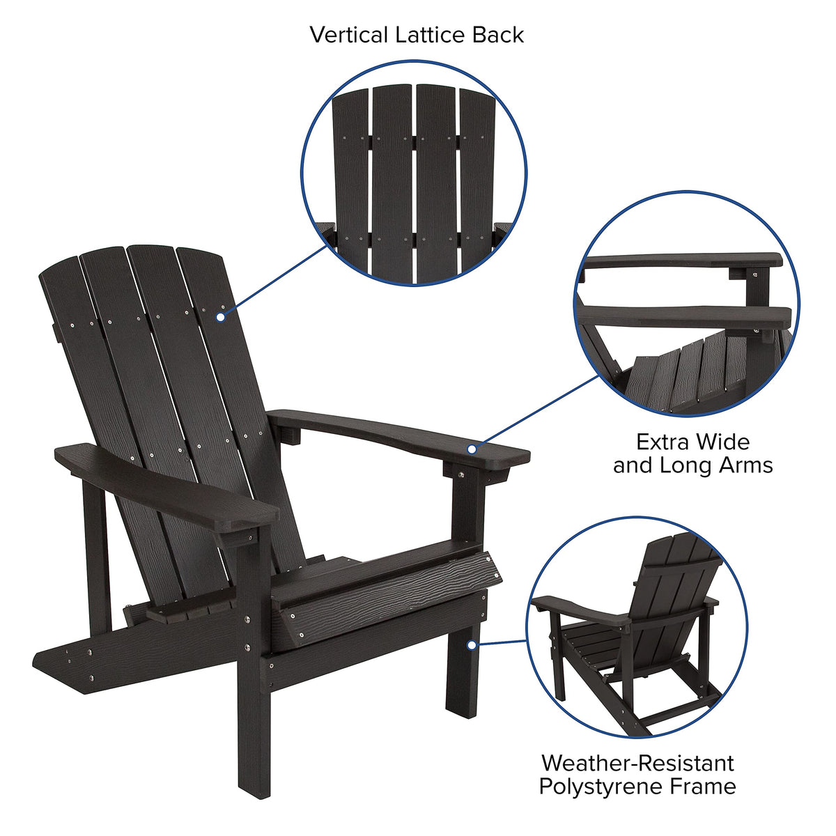 Charlestown Indoor/Outdoor Faux Wood Adirondack Chairs by Flash Furniture – Set of 4, Polyresin, Slate Gray, Model 4-JJ-C14501-SLT-GG