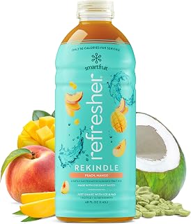 Smartfruit Rekindle Refresher Concentrate - Peach Mango - Made with Real Fruit Juice, Just Add Ice and Water, No Added Sugar, Coconut Water, Natural Energy, 1 bottle makes 16 drinks - 48oz