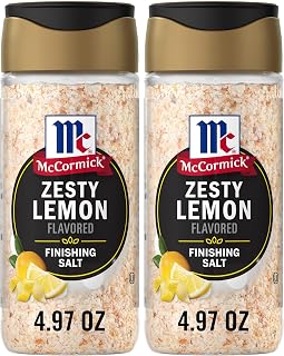 McCormick Finishing Salt, Zesty Lemon, Sea Salt, Lemon Rind, Kosher, The Taste You Trust, For Salads, Fresh Fruit, Grilled Veggies, Pasta Dishes, Fish, Chicken, Seafood & More, 4.97 oz (Pack of 2)