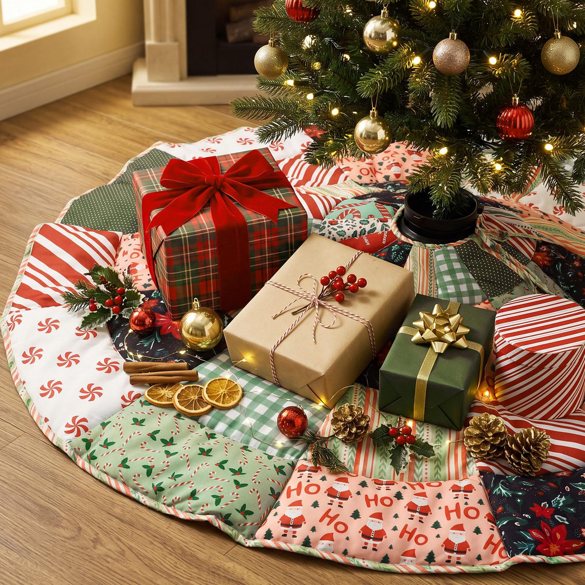 Junkin Quilted Tree Skirt, 48 Inch Diameter, Colorful Patchwork