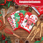 Willinglong Christmas Oven Mitt Bundle, 12 Sets with Spoons and Whisks, Classic Prints