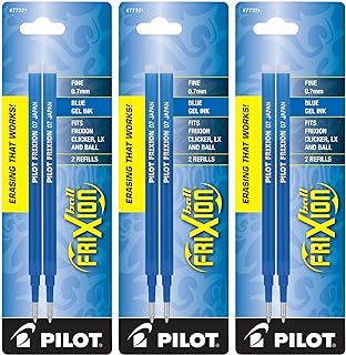 Pilot, FriXion Ball Gel Ink Refills for Erasable Pens, Fine Point 0.7 mm, Pack of 6 (3 Packs of 2), Blue