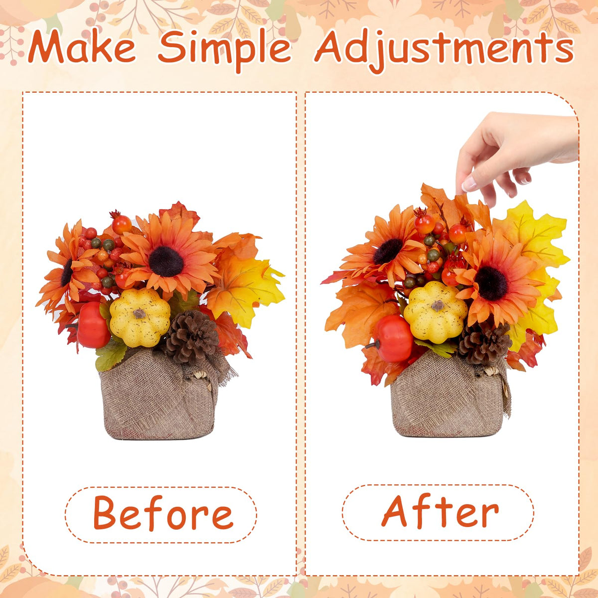 Waipfaru Artificial Fall Flowers, 2pcs, Orange