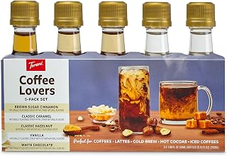 Torani Coffee Lovers Sampler 5-Pack, Mini Syrups Gift Set – Brown Sugar Cinnamon, Classic Caramel, Classic Hazelnut, Vanilla, and White Chocolate, 1.7 Oz Ea