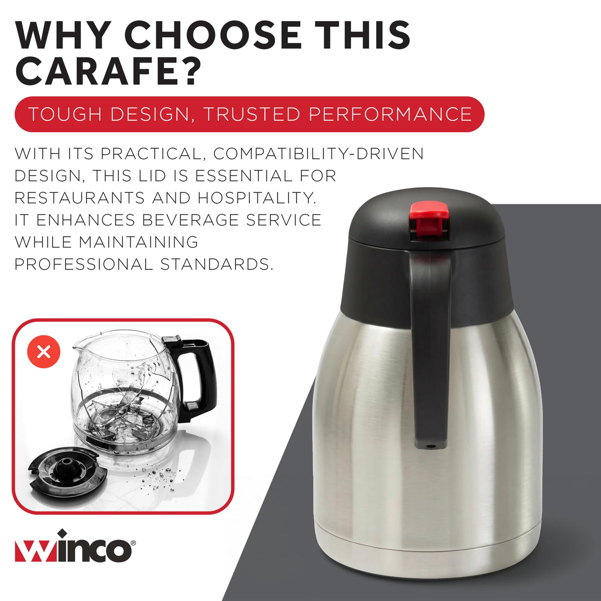 Winco 50.7 Ounces / Stainless Steel, Black / Modern Carafes