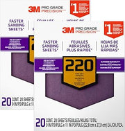 Advanced Sandpaper, 20 Sheets, 220 Grit, 3M Pro Grade Precision, No-Slip Grip Backing, 9-in x 11-in, for Sanding on Wet or Dry Surfaces (26220CP-P-G), 2-Pack