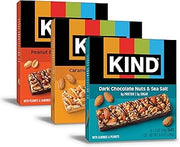 KIND Healthy Snacks Bars Variety Pack, Gluten Free, Low Sugar, High Fiber Snacks, Dark Chocolate Nuts & Sea Salt, Peanut Butter Dark Chocolate, Caramel Almond & Sea Salt, 6-7g Protein, 18 Count