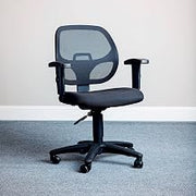 Task Chair with Mesh Back and Fabric Upholstered Seat by Global Industrial – 16.5"H x 17.75"W x 18.5"L, Plastic, Black, Model A2813TM1+22A4