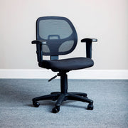 Task Chair with Mesh Back and Fabric Upholstered Seat by Global Industrial – 16.5"H x 17.75"W x 18.5"L, Plastic, Black, Model A2813TM1+22A4
