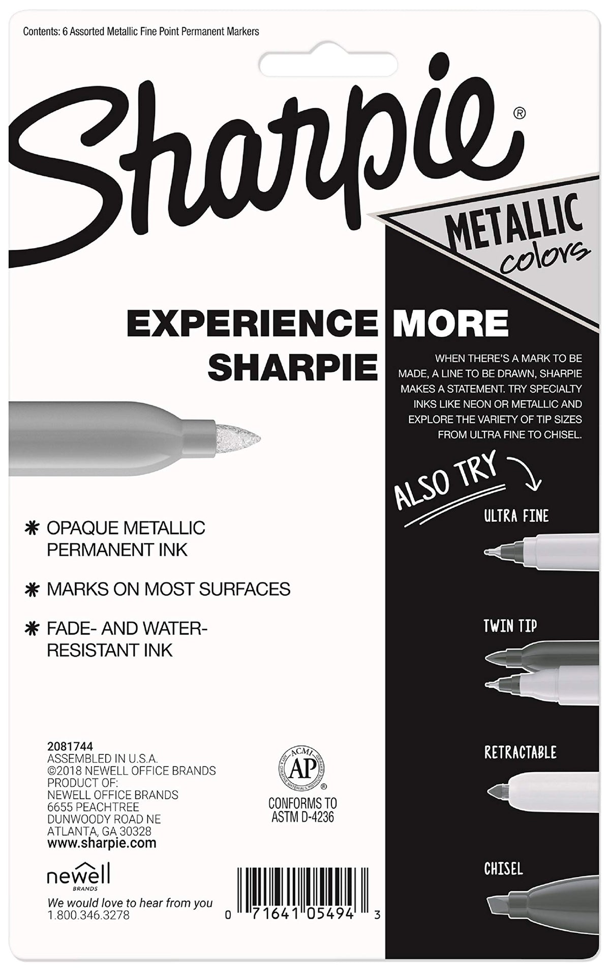 Sharpie 1 / 6 Count, Gold Silver Bronze / 6 Count Metallic Permanent Markers