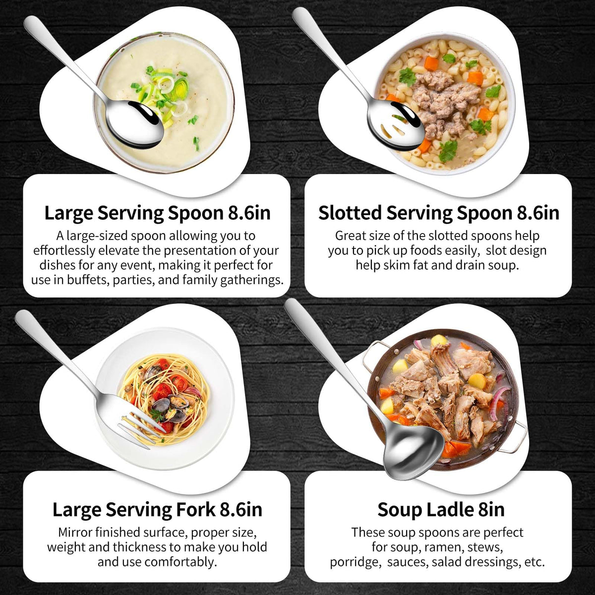 Gisly Serving Utensil Set, 12 Piece Stainless Steel, Silver