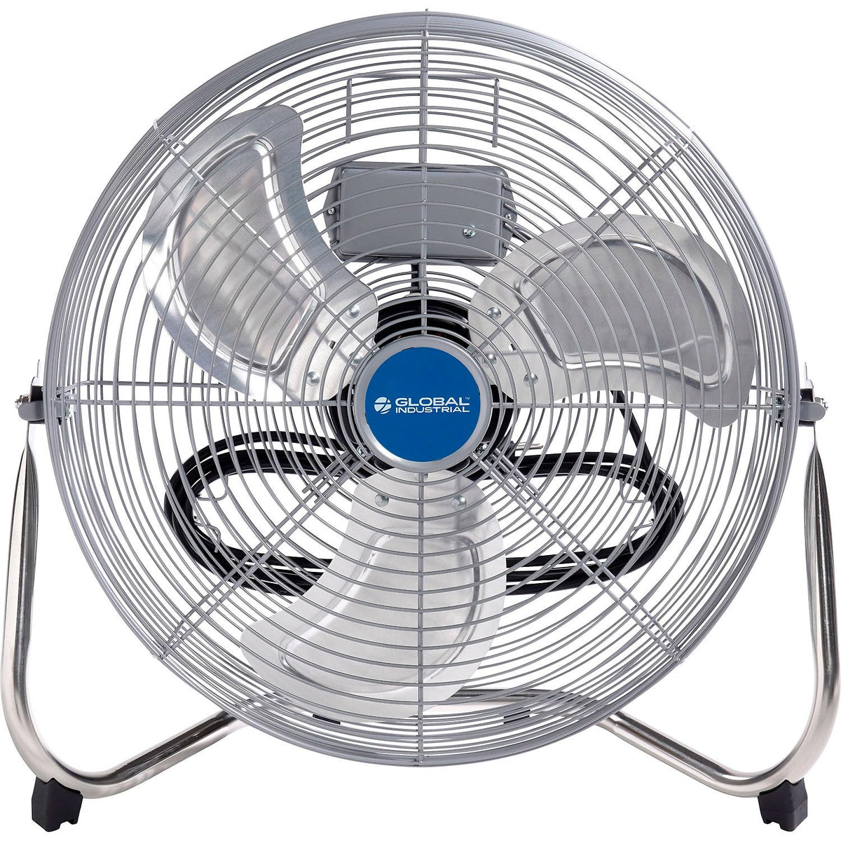 18" Diameter Industrial Floor Fan with Pivoting Head by Global Industrial – 21"L x 20.25"W x 7.5"H, Aluminum, Black/Gray/Silver, Model 258324