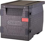 GoBox Insulated Lightweight Thermal Hot Box and Food Pan Carrier (EPP300 - Holds Three 4 Inch Pans) - Hotbox and Food Warmer for Catering & Transport - Front Load (Gray) by Cambro