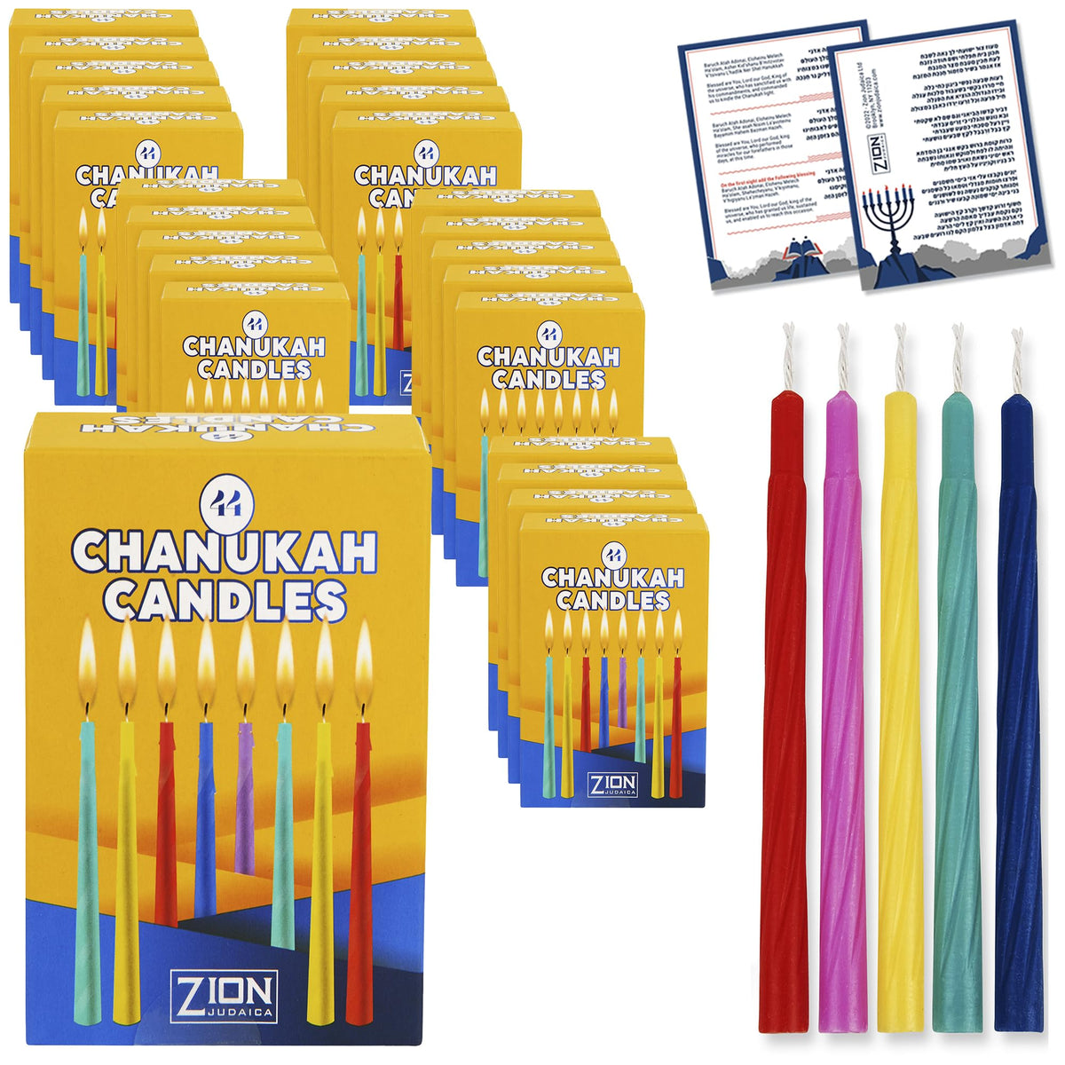 Zion Judaica Spiral Hanukkah Candles, Multicolor, 44-Count Box