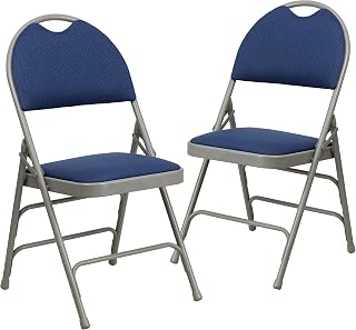 Flash Furniture 2 Pack HERCULES Series Ultra-Premium Triple Braced Navy Fabric Metal Folding Chair with Easy-Carry Handle