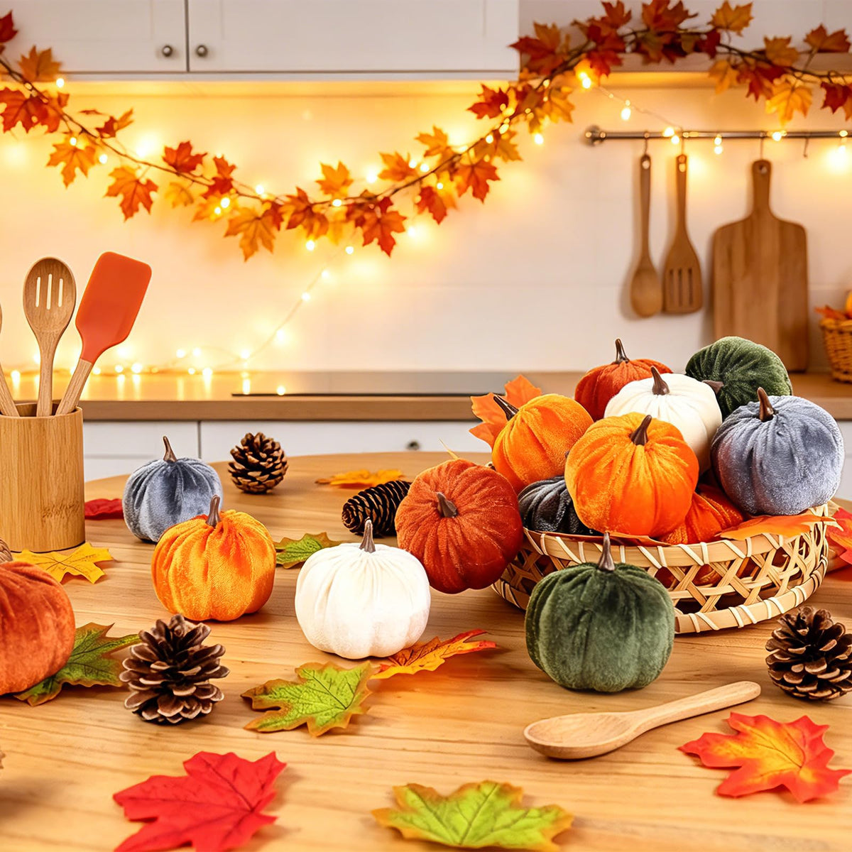 Super Holiday Velvet Pumpkins, 15 Pack, Assorted Autumn Colors