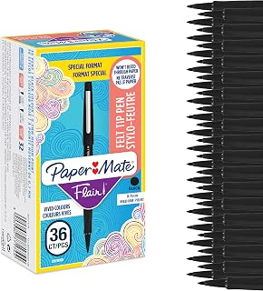 Paper Mate Flair Felt Tip Pens | Medium Point (0.7 mm) Writing Pens | Black Pens | For Writing, Drawing & Sketching | 36 Count