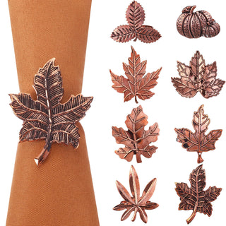 Remerry Napkin Rings, 8 Pack Leaf and Pumpkin, Bronze