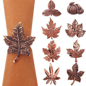 Remerry Napkin Rings, 8 Pack Leaf and Pumpkin, Bronze
